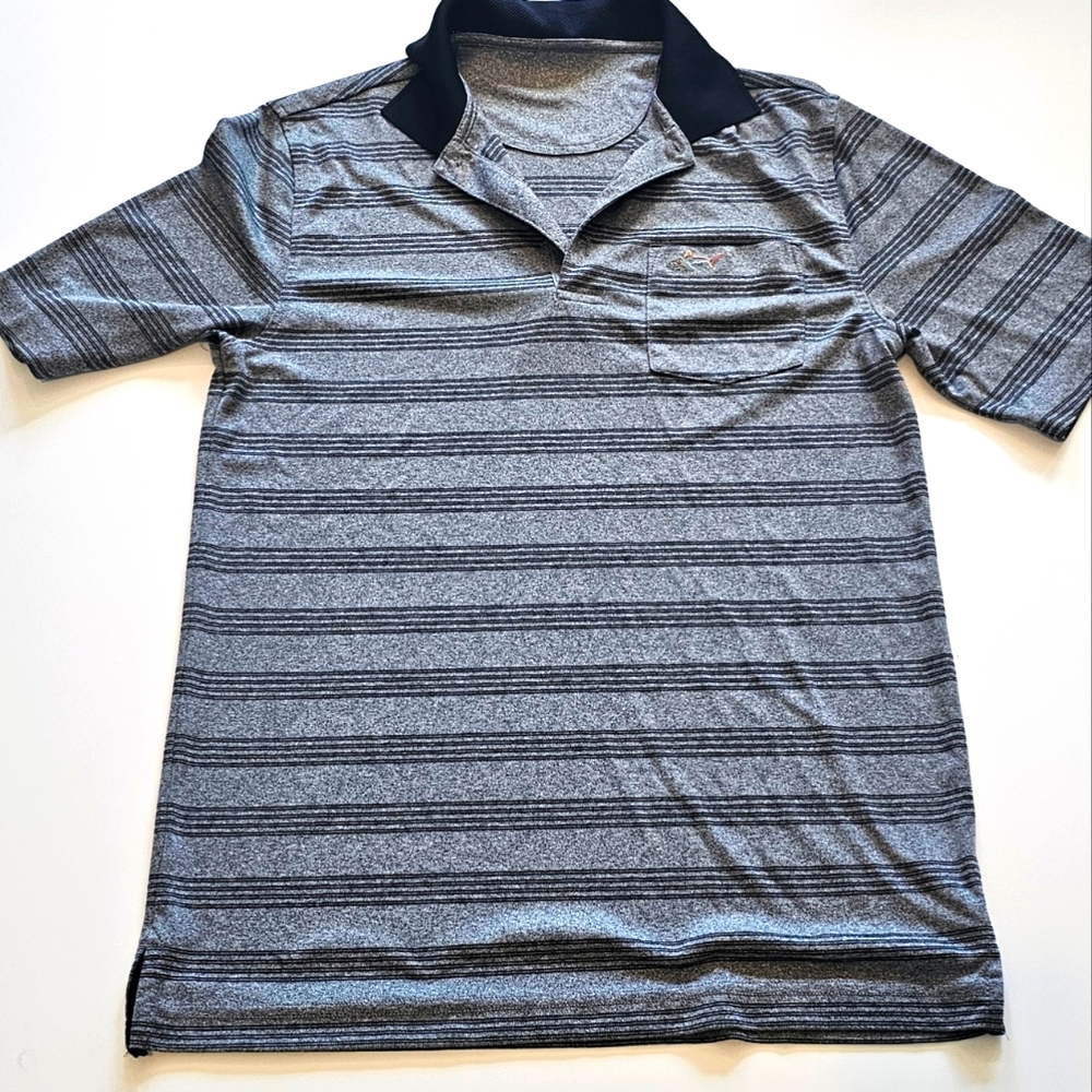 Greg Norman Textured Gray Black Stripped Men's Golf Shirt Sz M